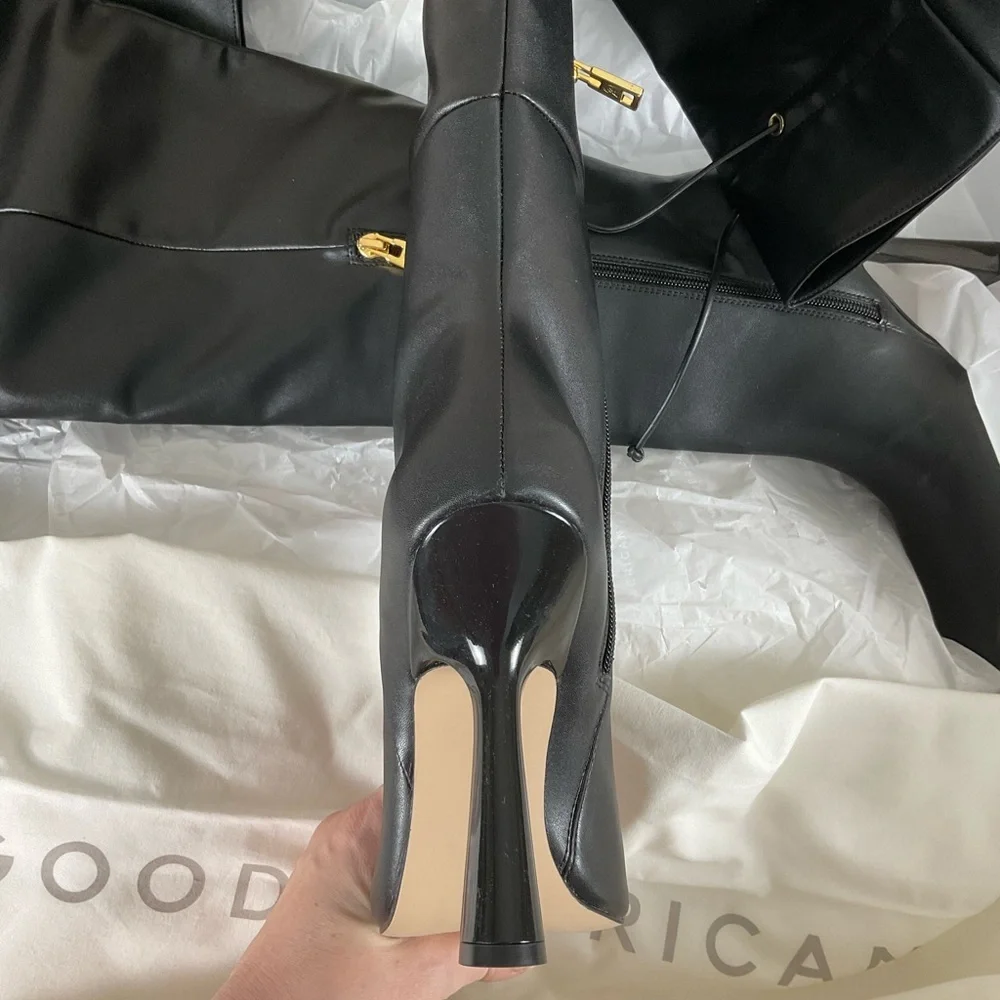 Good American “Carla” Over The Knee Black Boots Ultra High Spool Heel Sz 8 - Picture 6 of 9